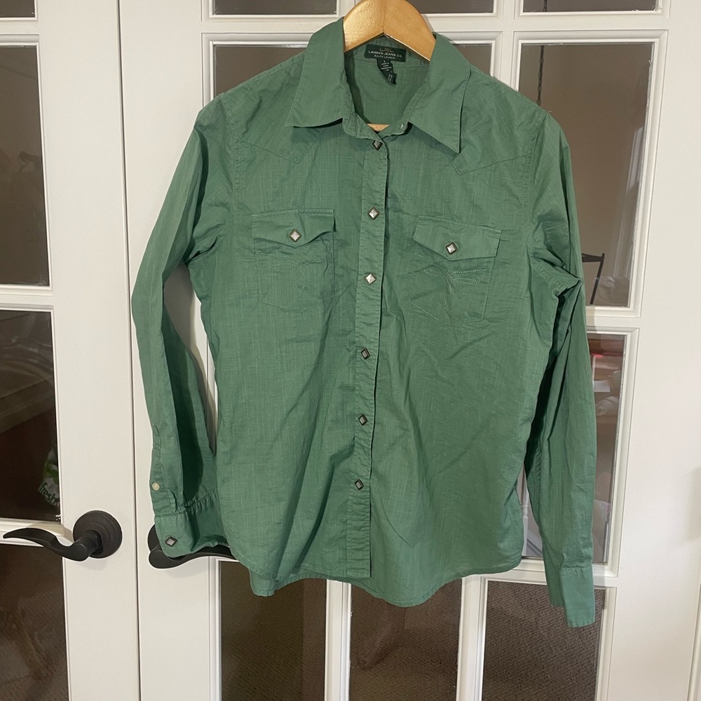 Ralph Lauren LRL Olive Green Pearl Snap western Shirt